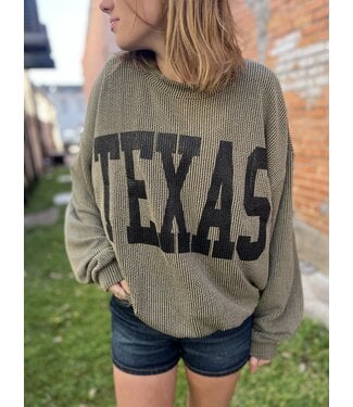 Bucketlist Texas Oversize Crew Sweater Olive Black