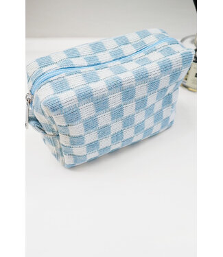 love and repeat Check Knit Cosmetic Bag Blue