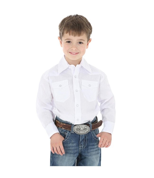 Boys Wash N wear White Pearl Snap  204WHSL