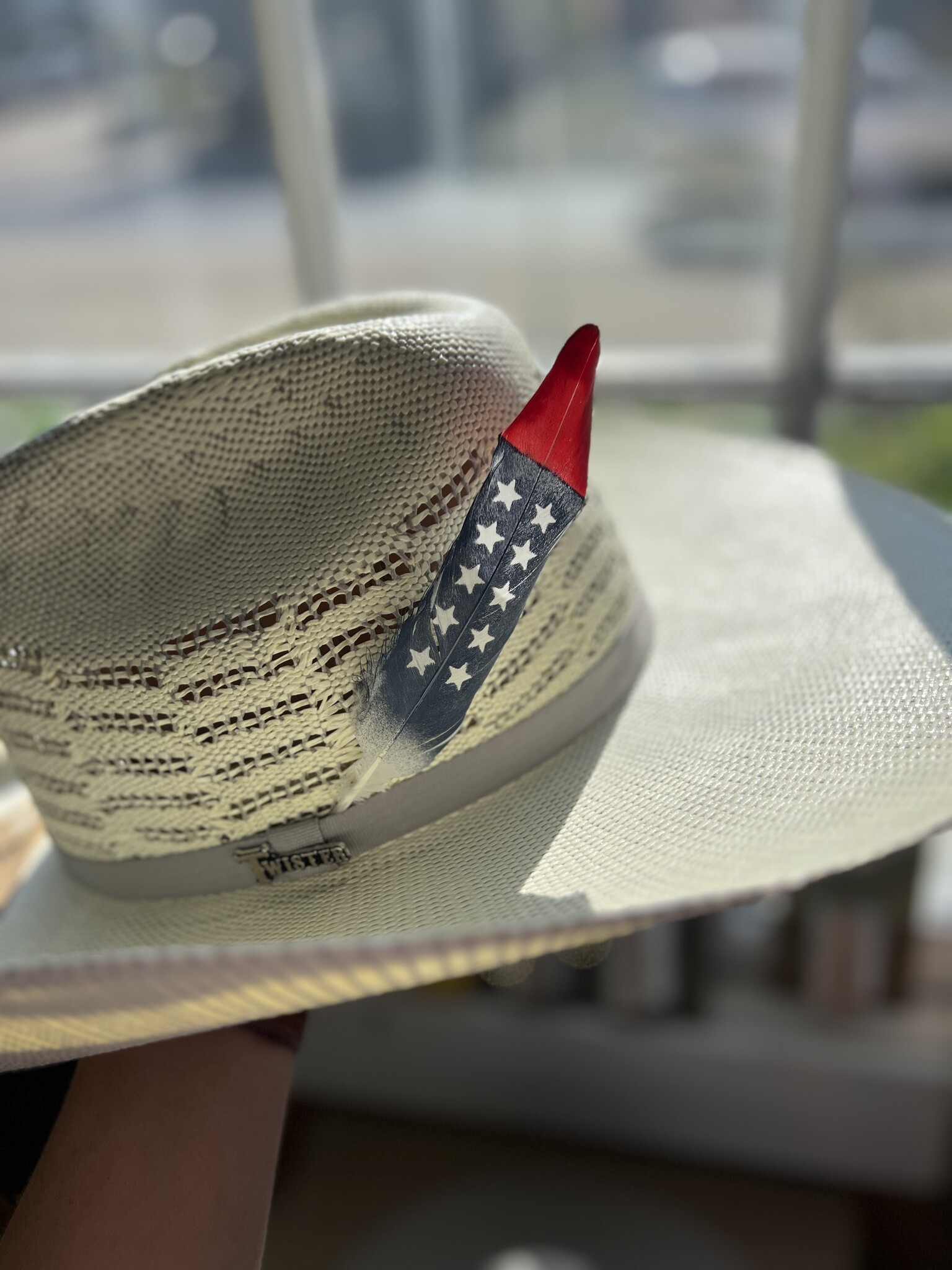 Hand Painted Red White Blue Hat Feather - Diamond T Outfitters