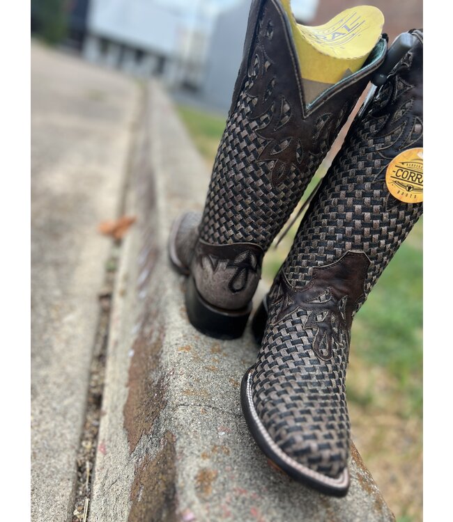 A4526 Chocolate Glitter Woven Boot