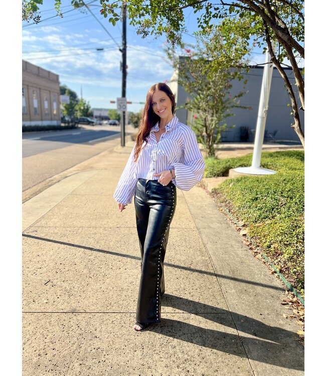 Vegan Leather Wide Leg Pants P6128BK