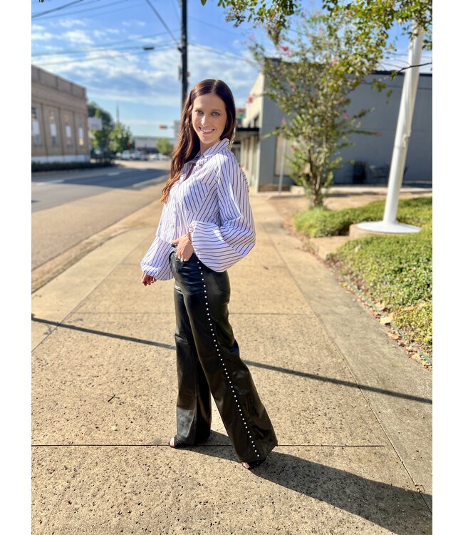 Vegan Leather Wide Leg Pants P6128BK