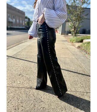 Vibrant MIU Vegan Leather Wide Leg Pants P6128BK
