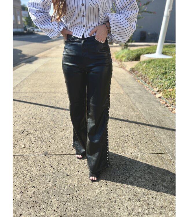 Vegan Leather Wide Leg Pants P6128BK