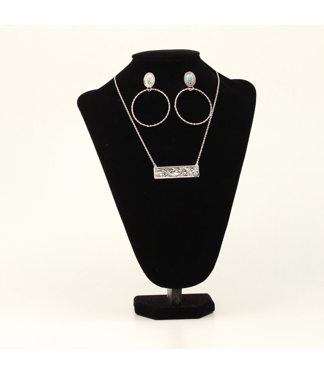 Silver Bar With Turquoise Stone Necklace d450021236