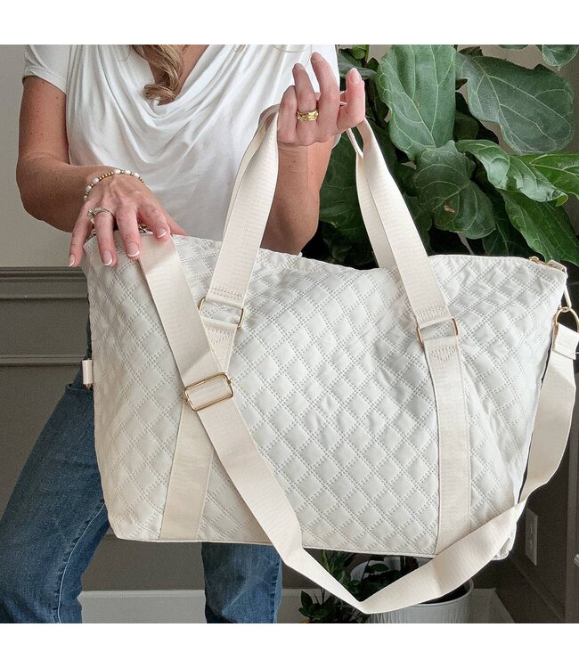 Quilted Overnight Duffle with Trolly Sleeve Off White