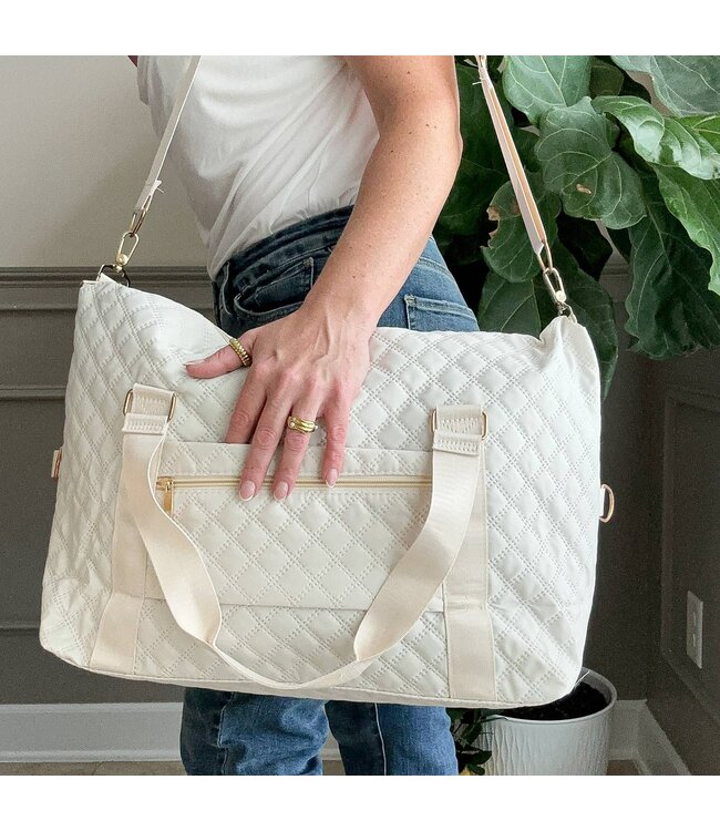 Quilted Overnight Duffle with Trolly Sleeve Off White
