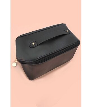 Wall to Wall Faux Leather Open Flat Cosmetic Bag Black