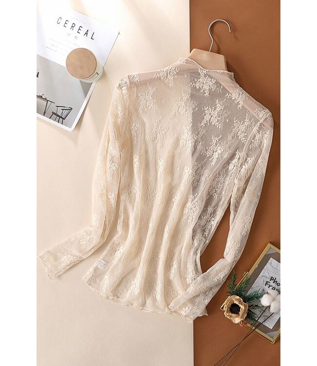 Sheer Lace Long Sleeve Top JN24P