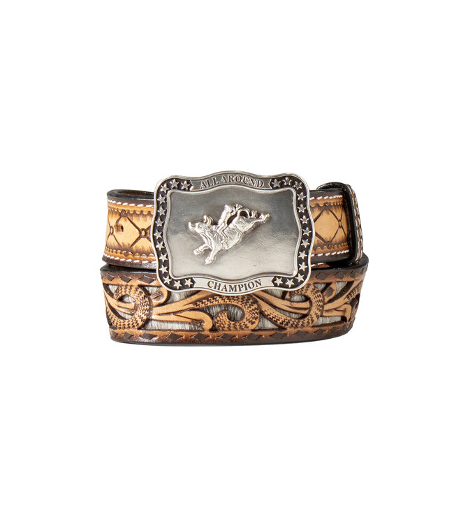 Tooled Floral Inlay Bullrider Buckle D120003602 R2