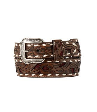 M&F Western Scroll Filigree Maroon Belt D100018409 R2