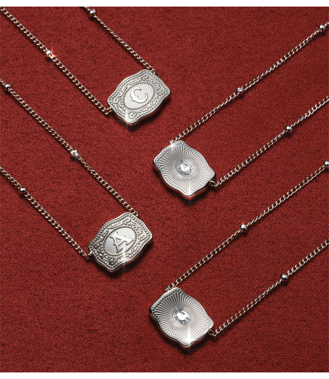 spur west Ultra Mini Belt Buckle Initial Necklace Silver