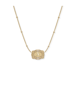 spur west Ultra Mini Belt Buckle Initial Necklace Gold