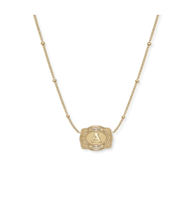 spur west Ultra Mini Belt Buckle Initial Necklace Gold
