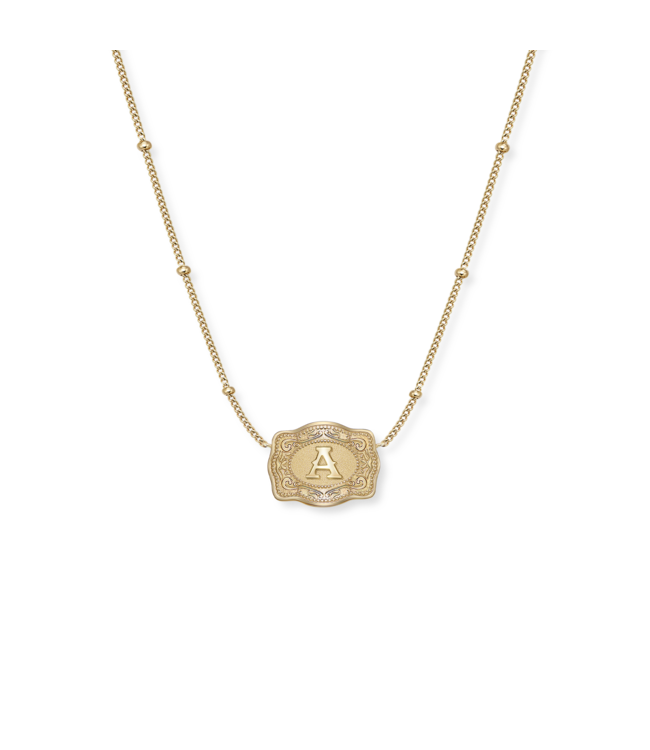 Ultra Mini Belt Buckle Initial Necklace Gold