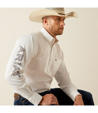 Ariat Intl 10055286 Team Logo Twill LS White/Khaki