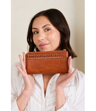 Jen & Co WL2620 Gia Braided Detail Zip-Top Wallet Brown