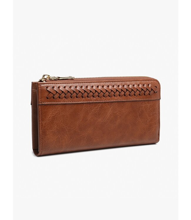 WL2620 Gia Braided Detail Zip-Top Wallet Brown