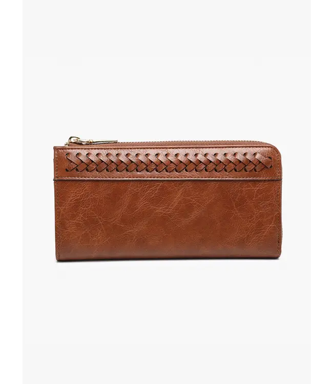 WL2620 Gia Braided Detail Zip-Top Wallet Brown