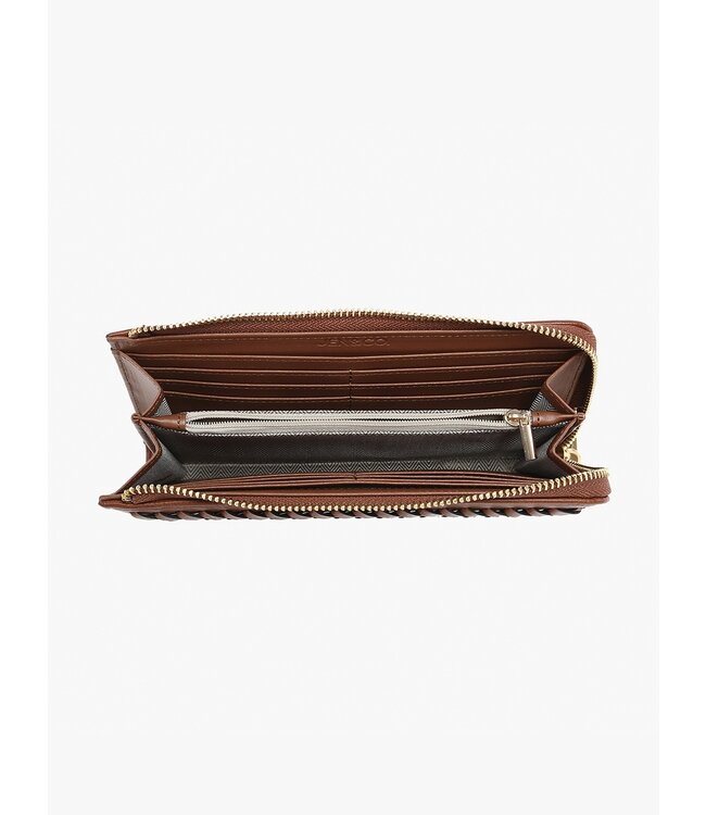 WL2620 Gia Braided Detail Zip-Top Wallet Brown
