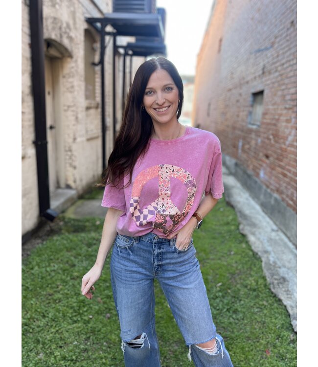 Patchwork Peace Sign Pink 8983