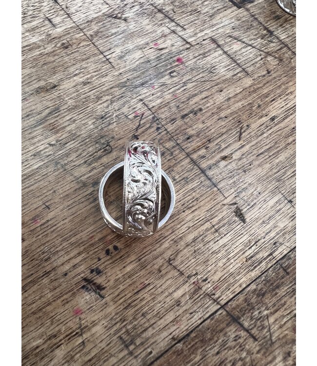 Custom Mens Sterling Silver Floral Engraved Band