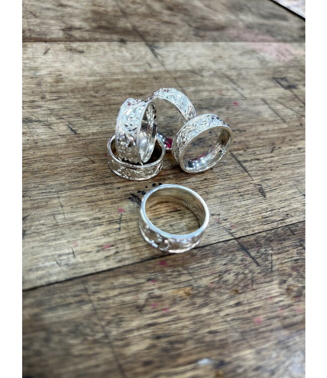 Custom Mens Sterling Silver Floral Engraved Band