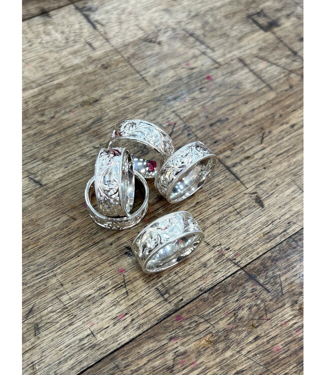 Custom Mens Sterling Silver Floral Engraved Band