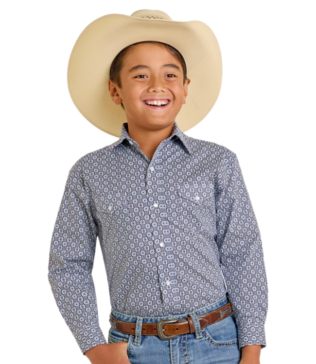 RBN2S06532 Boys LS Snap Blue