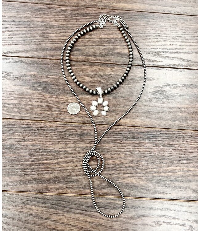 Navajo Pearl White Squash Blossom Necklace 8363