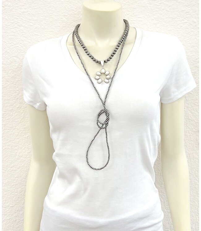 Navajo Pearl White Squash Blossom Necklace 8363