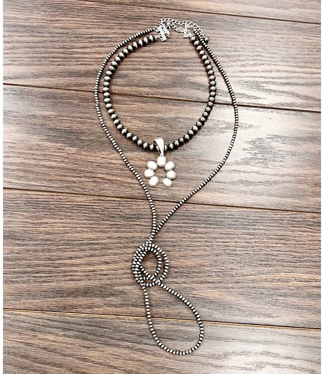 Navajo Pearl White Squash Blossom Necklace 8363