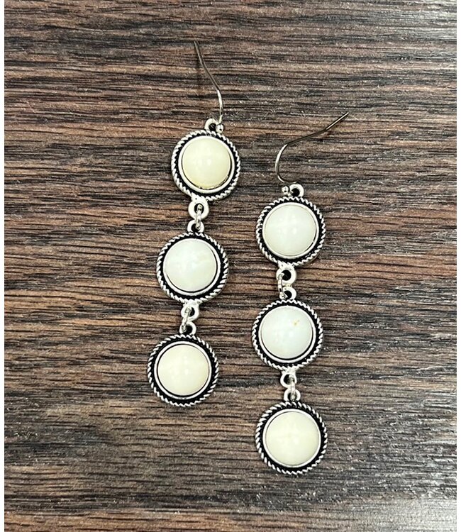 3 Tier White Turquoise Dangle Earrings 5262