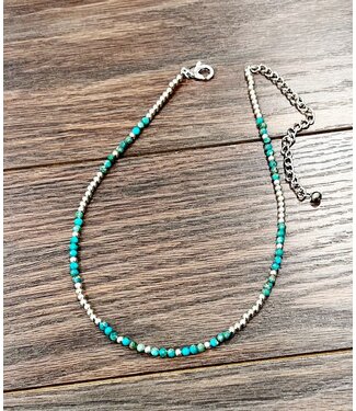 isac Round Gemstone & Silver Navajo Bead Necklace 8428
