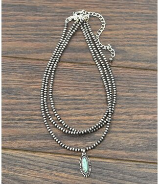 isac 3-strand Navajo Bead Necklace With Turquoise Oblong Pendant 3181