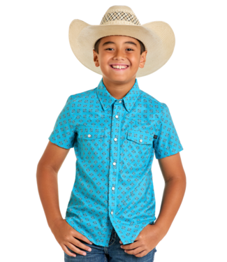 Panhandle Slim BBN3S06423 Boys Geo Print Tek Snap Teal