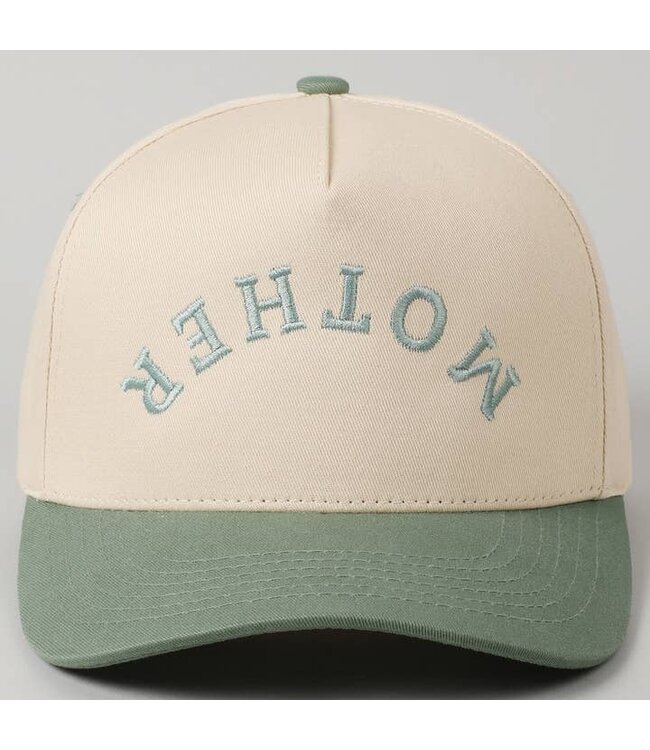 Mother Upside Down Lettering Embroidery Cap Sage