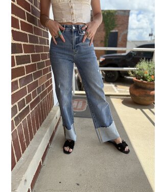 Risen High Rise Ankle Wide Cuffed Jeans RDP5719