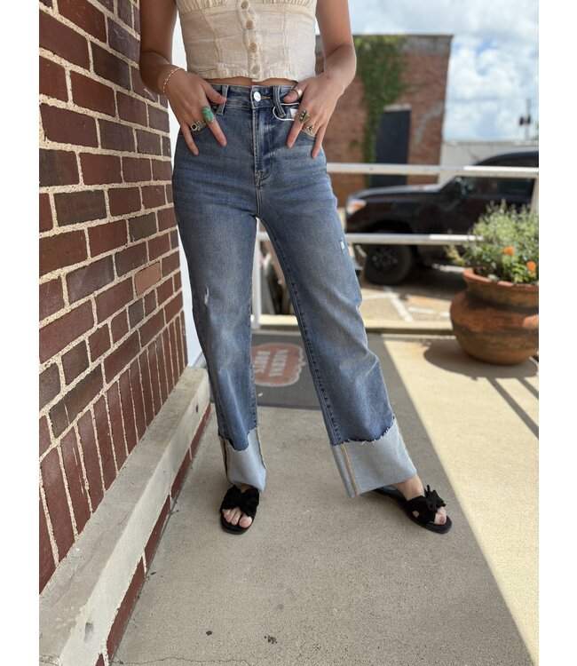 High Rise Ankle Wide Cuffed Jeans RDP5719