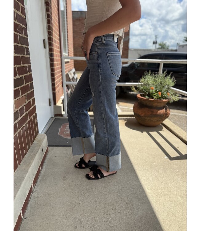 High Rise Ankle Wide Cuffed Jeans RDP5719