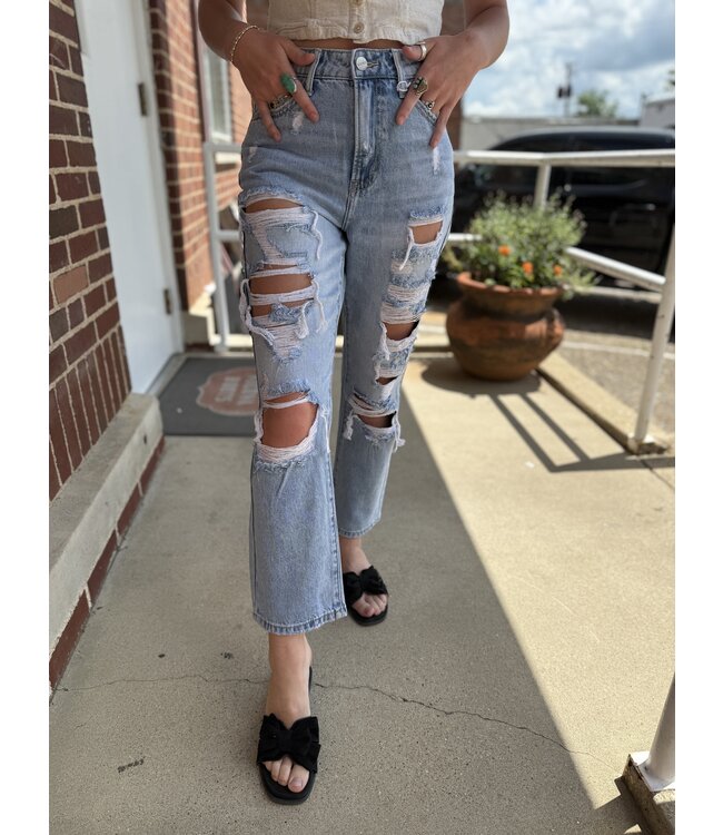 High Rise Crop Straight Turn Up Jeans RDP5221