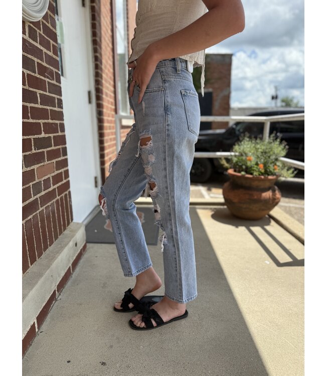 High Rise Crop Straight Turn Up Jeans RDP5221