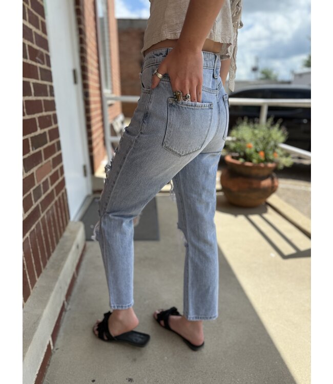 High Rise Crop Straight Turn Up Jeans RDP5221