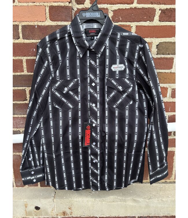 BMN2S07161 Stripe LS Snap Black