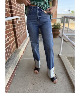 Risen High Rise Ankle Wide Cuffed Jeans Dark  RDP5719
