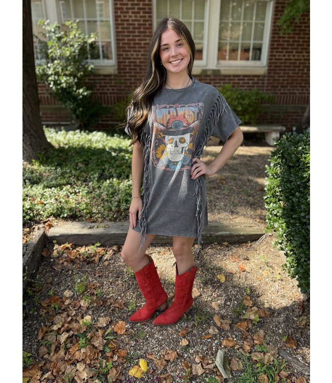 BWD1R07320 Fringe T Shirt Dress Black