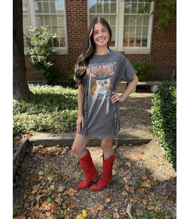 BWD1R07320 Fringe T Shirt Dress Black