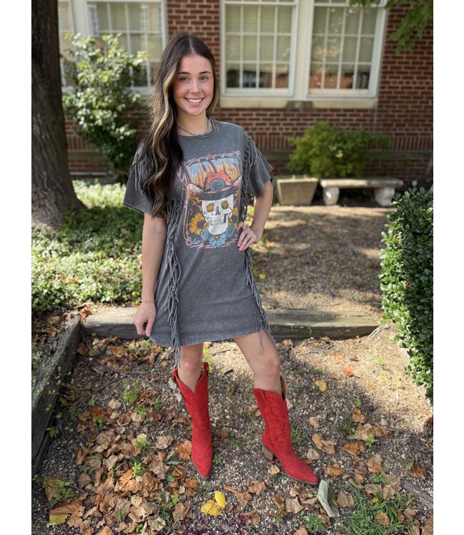 BWD1R07320 Fringe T Shirt Dress Black