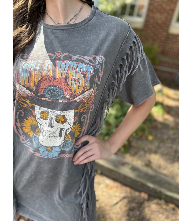 BWD1R07320 Fringe T Shirt Dress Black